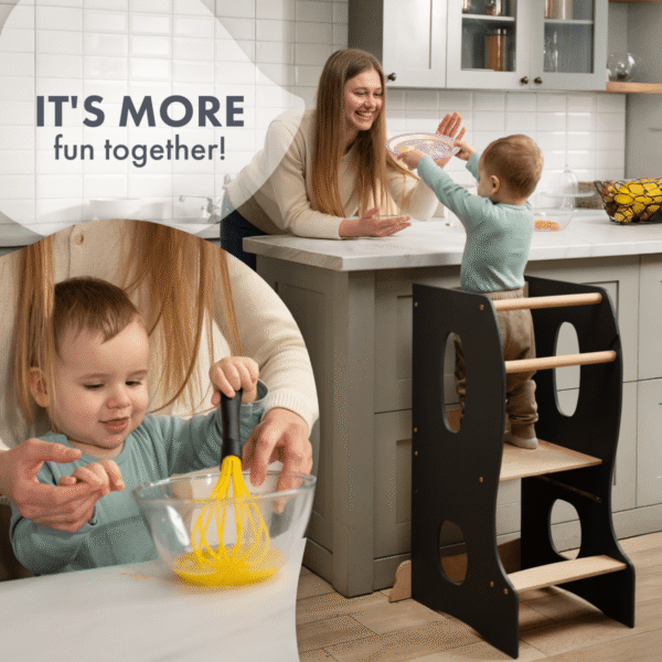 montessori-learning-tower-kitchen-helper-grey-188836.png Stable Montessori Tower – Wooden Growing Chair with Cut-Out Handles – Grey